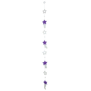 Muschelkette 100 cm, "Sterne mit Federn" lila