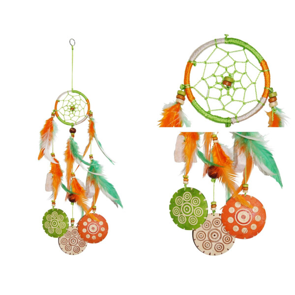 Dreamcatcher Kokos grün-orange 6 cm