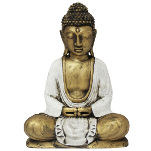 Buddha, 23 cm, antikgold/weiß