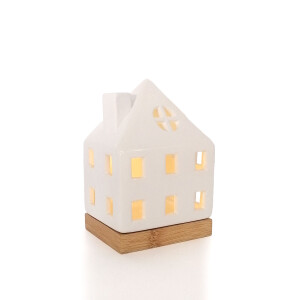Teelicht Haus weiß-gänzend, 15 cm