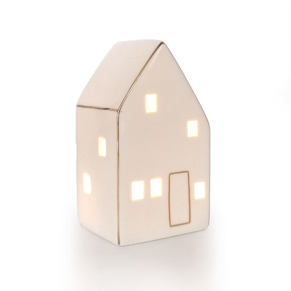 Haus Porzellan, mit Goldrand ,13,5 cm,LED , batteriebetrieb
