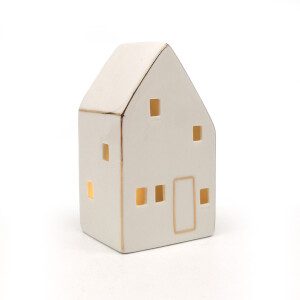LED-Haus mit Goldrand weiß-glänzend, 13,5 cm...
