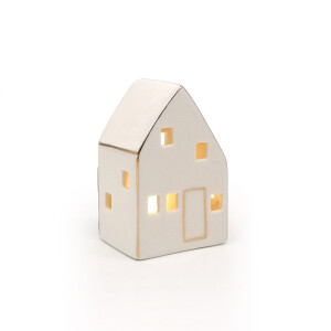 LED-Haus mit Goldrand weiß-glänzend, 9,5 cm...