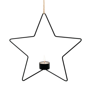 Teelichthalter-Hänger Stern, Metall, schwarz - 28,5cm