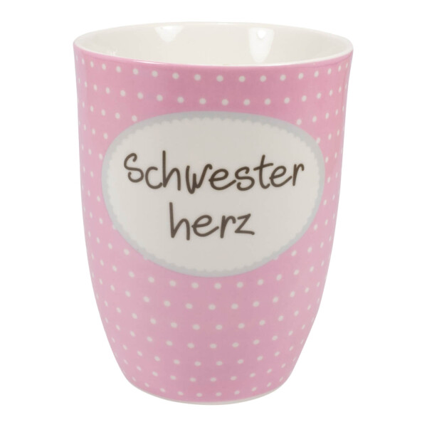 MEA LIVING Henkelbecher 500 ml Spruch SCHWESTERHERZ Kaffee Tasse Becher rosa 