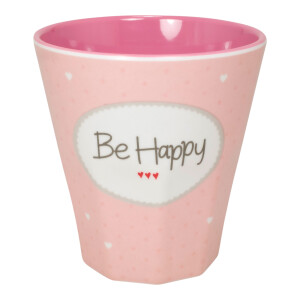 Melamin Becher klein "Be Happy" rosa