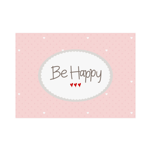 Postkarte Quer "Be Happy" rosa
